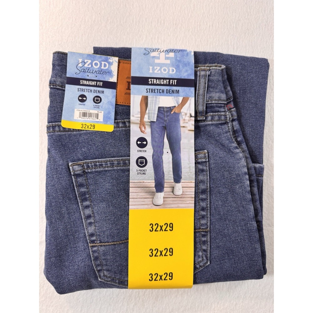 IZOD Saltwater Mens 32x29 Blue Straight Fit Comfort Stretch Jeans Casual NWT